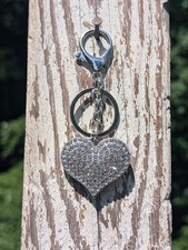 Beautiful Heart Bling Rhinestone Metal Keychain 3.5 Iridescent G