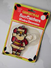 Vintage Stained Glass Style Suncatcher Santa Claus Ornament 4" New in Package