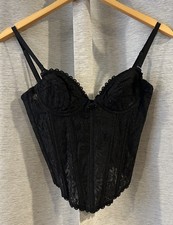 Fredericks Of Hollywood Vintage Black Lace Bustier Strapless Bra 32B