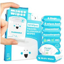 Travel-Friendly Flushable Wipes - Hypoallergenic, 99.5 Water Aloe, 48 Count