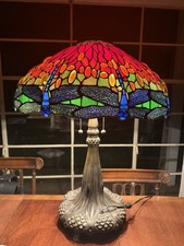 Meyda Tiffany Style Stained Glass Dragonfly Table Lamp Floral Dome