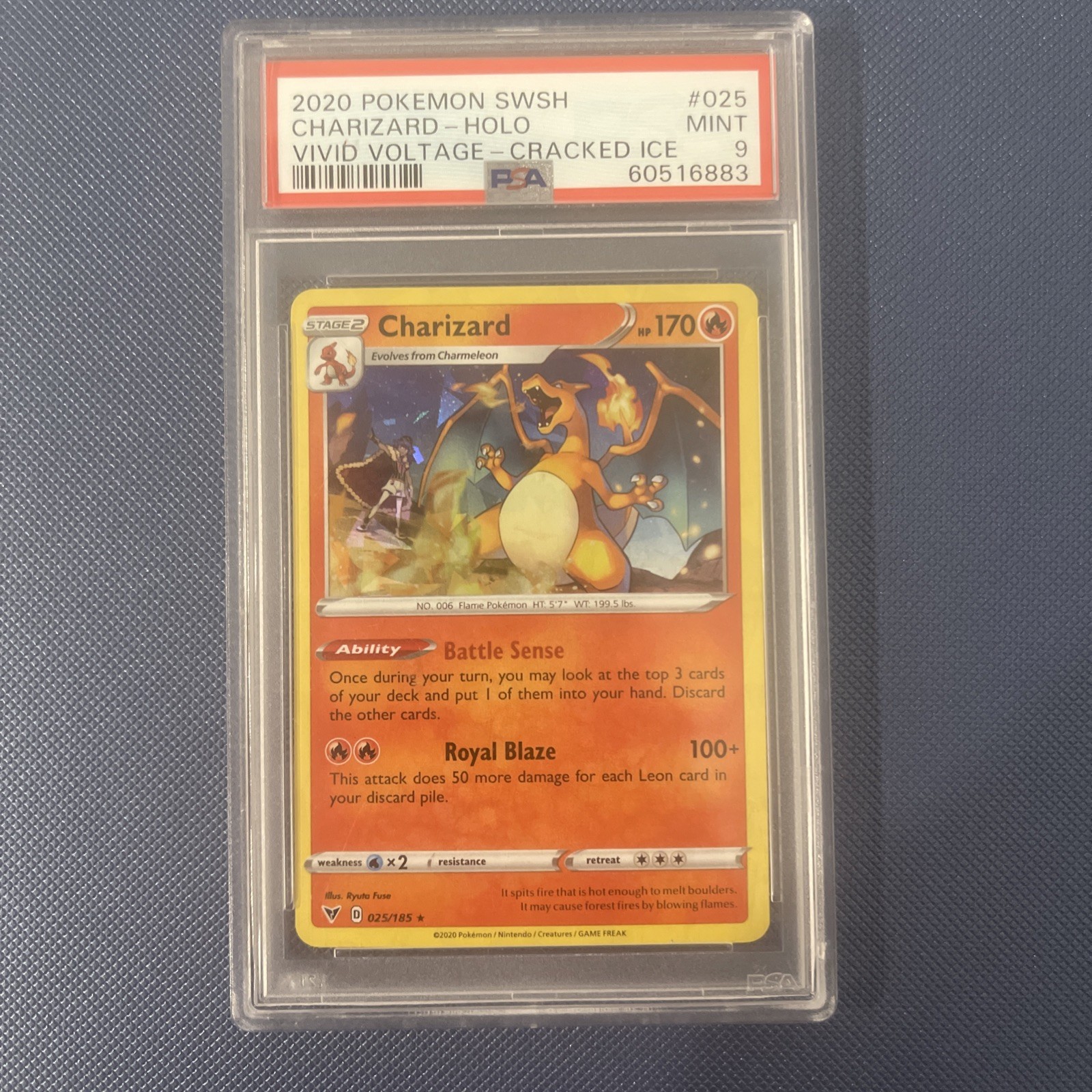Pokemon TCG Charizard Holo 025/185 SWSH Vivid Voltage Cracked Ice PSA 9