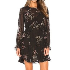 ASTR the Label Floral Ruffle Mini Dress Womens S Black Boho Romantic Cottagecore