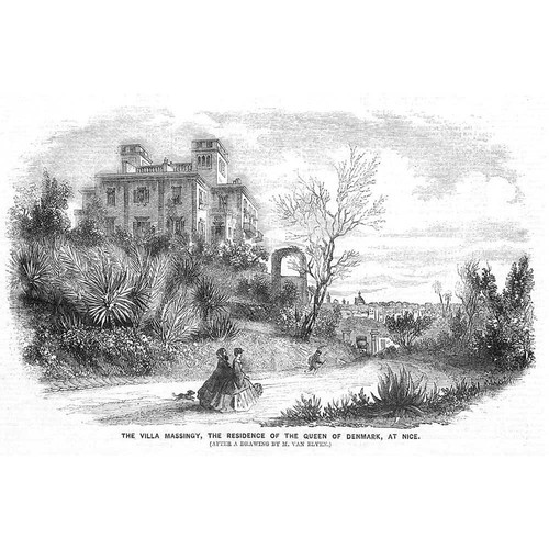 FRANCE Villa Massingy Residence of Queen of Denmark at Nice - Antique Print 1860