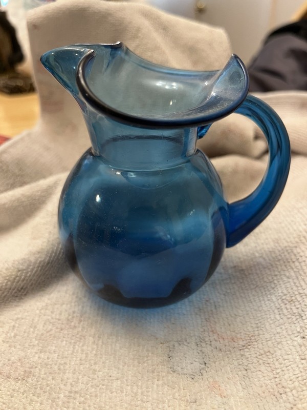 Vintage Blue Glass Creamer Pitcher