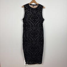 Whimsigoth Fairycore Midi Dress 1XL Black Velvet Burnout Mesh Floral Sheath Vamp