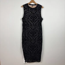 Whimsigoth Fairycore Midi Dress 1XL Black Velvet Burnout Mesh Floral Sheath Vamp