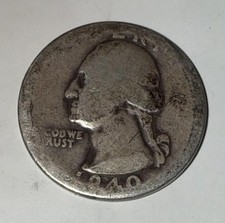 1940 Washington Quarter 25C Silver Coin Circulated US Mint Coin Uncertified