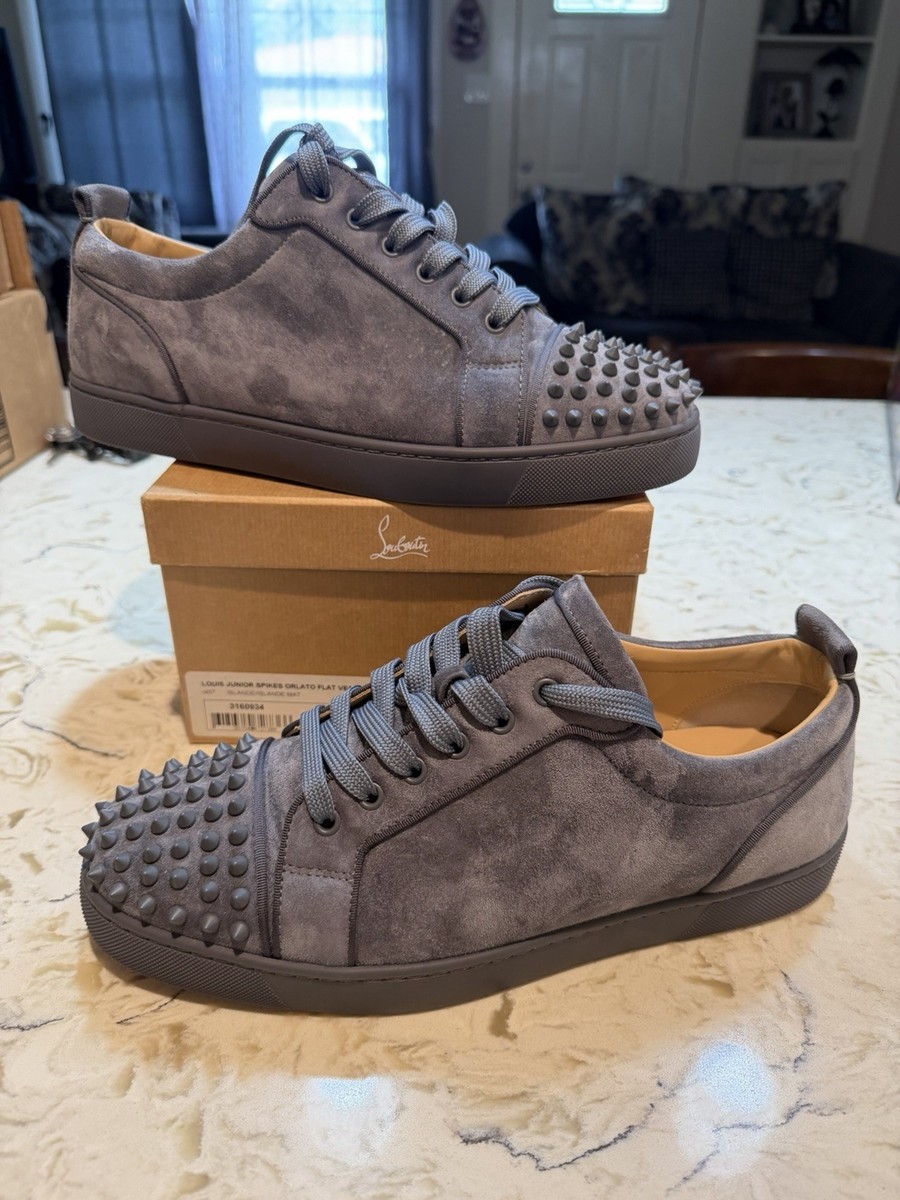Christian Louboutin Louis Junior Spikes Orlato Gray Suede Men's