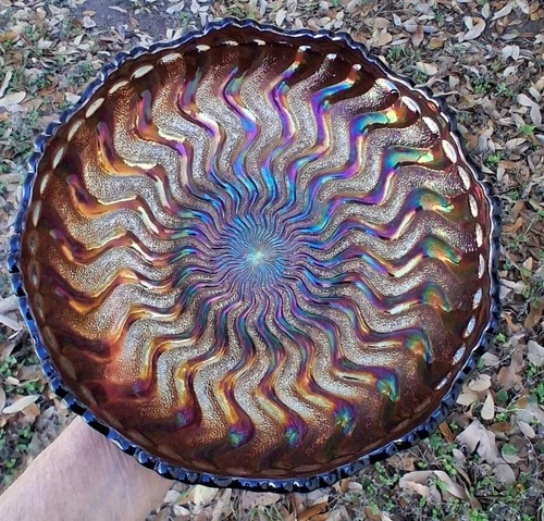 MILLERSBURG ZIG ZAG 10" RADIUM ICE CREAM SHAPE AMETHYST BOWL---OUTSTANDING