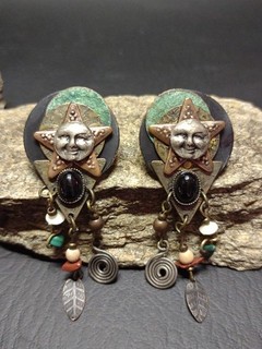 Early Moon Face Artisan Tabar? Moon Face Unsigned Pierced Post Earrings