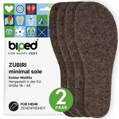 biped minimal sole ZUBIRI - 2 Paar Wollfilz Sohlen - speziell für Barfußschuhe