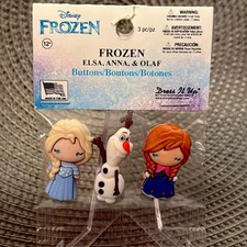 NWT Disney Frozen Character Button Set - Elsa, Anna & Olaf