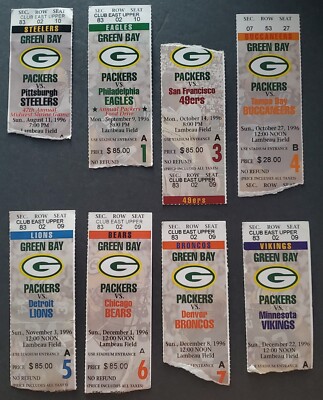 8 DIFF. 1996 Green Bay Packers ticket stubs - Brett Favre Super Bowl ...