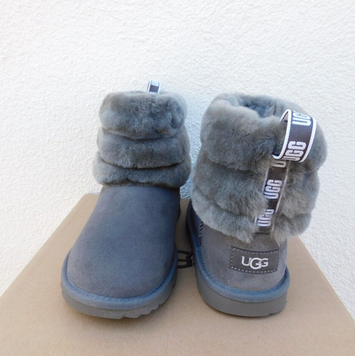 UGG CHARCOAL FLUFF MINI QUILTED SHEEPSKIN BOOTS, KID 5, FITS WOMEN US 7/ 38 NIB - Picture 4 of 5