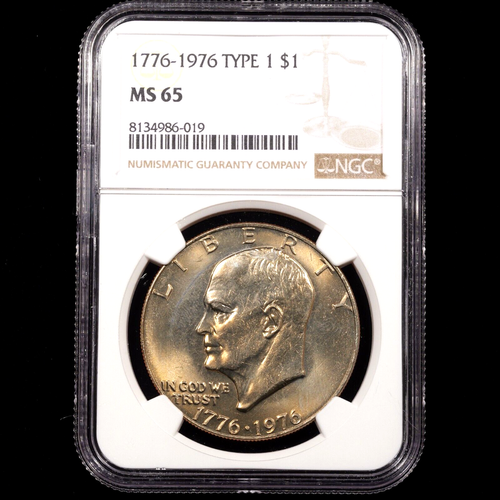 1776-1976 Type 1 Ike Dollar Coin $1 - NGC GRADED MS65 - GOLD MINT SET LUSTER