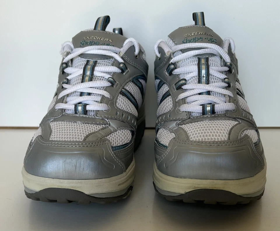 Zapatos para caminar tonificados SKETCHERS SHAPE UPS para mujer ~ 11814 ~ blanco plata azul ~ talla 8 Foto 2 de 4