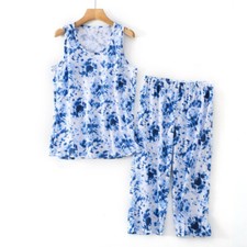 Womens Capri Set Sleepwear Soft Pajamas Sleep Nightshirts Print Cotton Nightwear