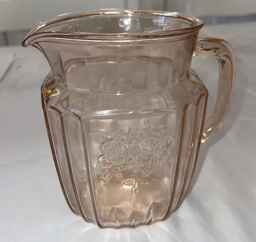 Vintage Mayfair "Open Rose" Pink Depression Glass Water Pitcher, 6"