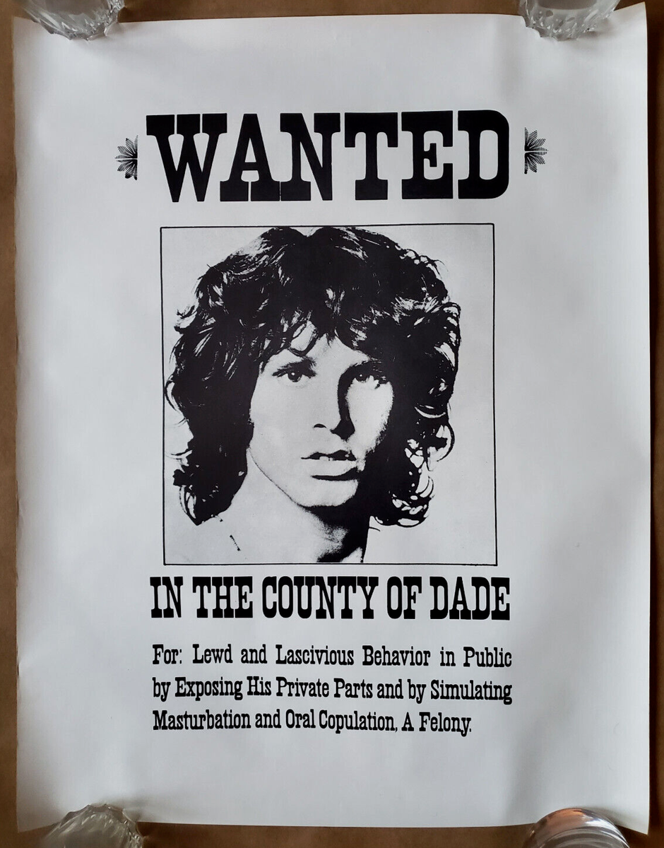 The DOORS NM Original 1969 Jim Morrison WANTED for Arrest in Miami