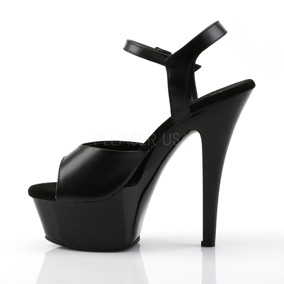 PLEASER Sexy Cuero Negro Plataforma 6" Tacones Stripper Hot Pole Bailarín Zapatos Foto 4 de 4