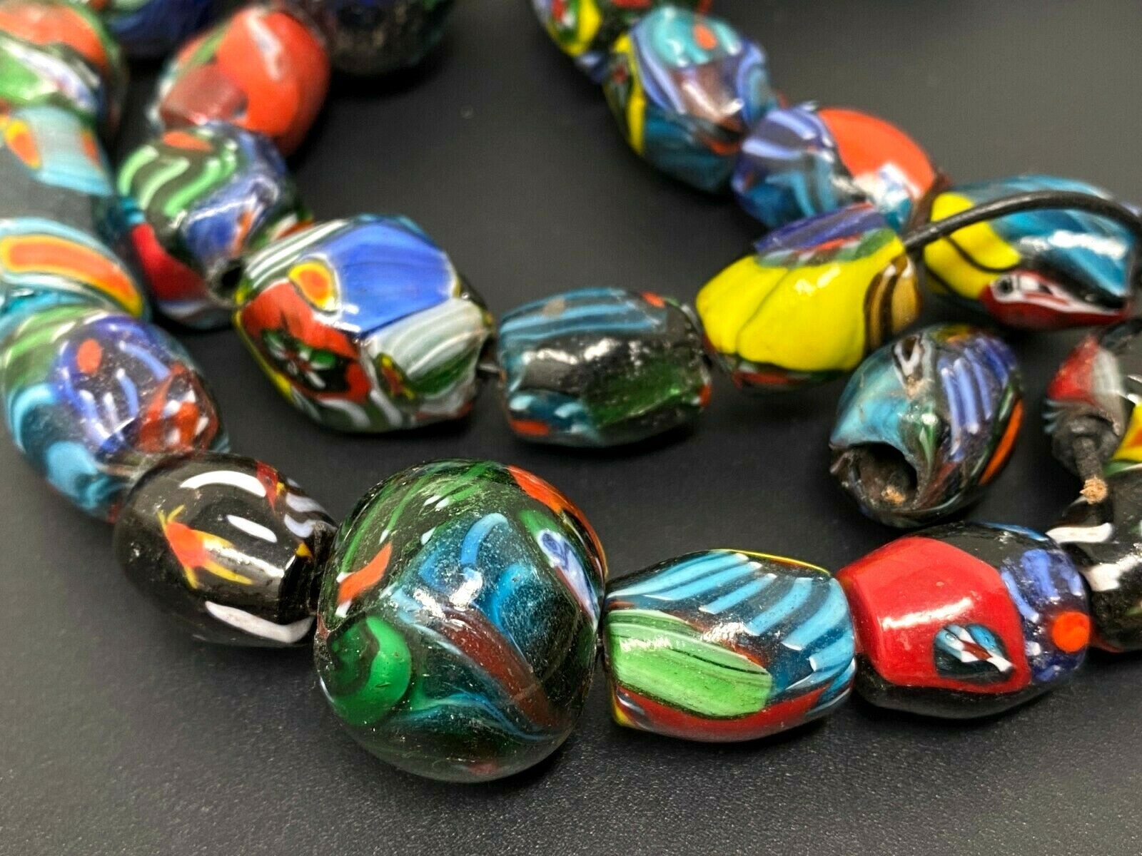 Vintage African Glass Large Trade Bead Necklace 28" Gem