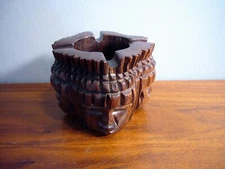 Hand Carved Wood 4 Tribal Faces square small Ashtray 
