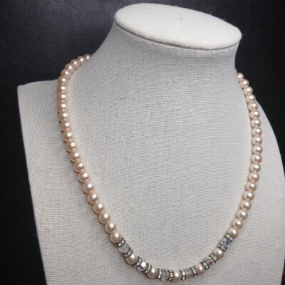Vintage Faux Pearl AB Crystal Necklace. 11/456 | eBay