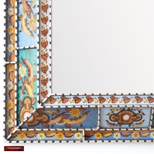 Extra Large mirror wall decor, Peruvian Painted glass wall mirror living room - Picture 3 of 6