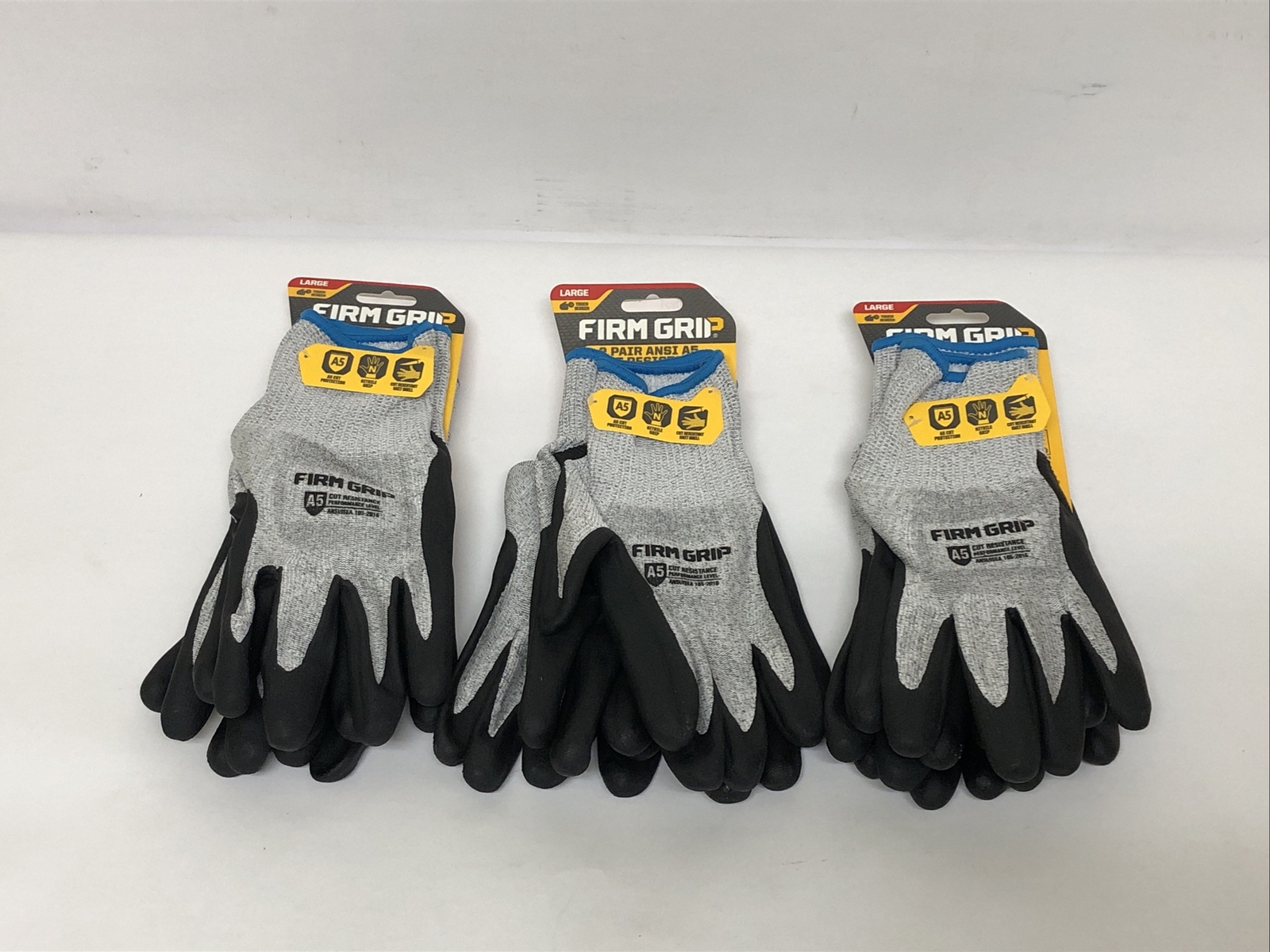 Lot Of (3) FIRM GRIP Size Large ANSI A5 Cut Resistant Work Gloves