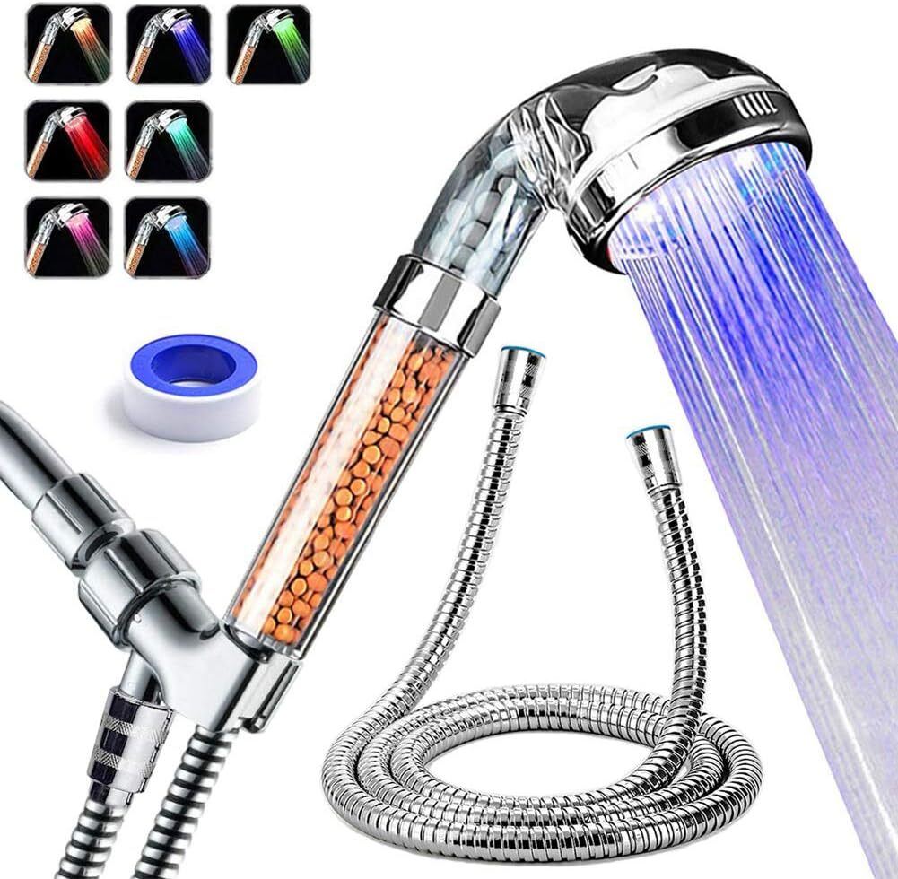 High-Pressure LED Shower Head with Hose, Arm Bracket, and Filter for Enhanced Shower Experience