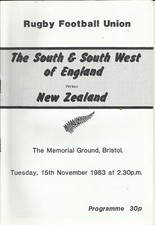 South & South West of England v New Zealand All Blacks 15/11/1983 Programme