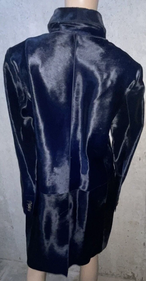 Salvatore Ferragamo Pasarela Piel de becerro Cuero Azul Vestido Chaqueta Abrigo EE. UU. 2 4 IT 40 Foto 2 de 4