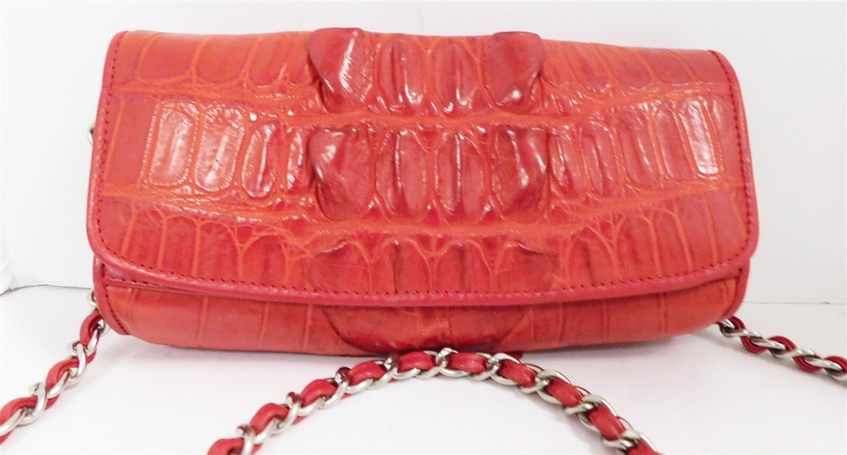 M Genuine Red Genuine Crocodile Clutch Flap Shoulder Bag