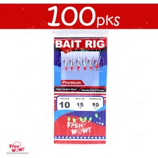 Size 10 Fishing sabiki Red 6-Hook Premium Bait Rigs FW496 Mylar Fish Skin tassel