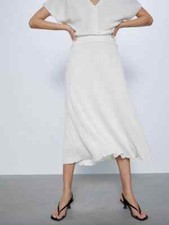 ZARA KNIT MILK IVORY MIDI SKIRT PULL ON 1822/014 WOMEN'S SMALL BLOGGER FAV 