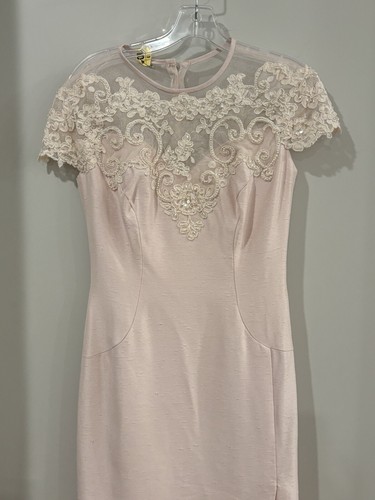 Vtg Raw Silk Lace Beaded Pale Pink Long Wedding Dress Mother Of The Bride - Picture 3 of 9