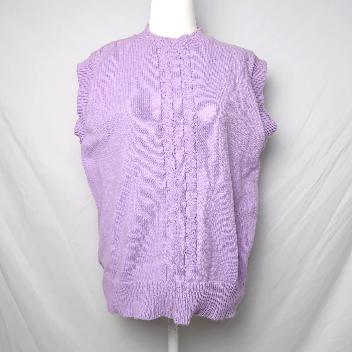 Vintage 80s lavender purple cable knit sleeveless sweater vest M 