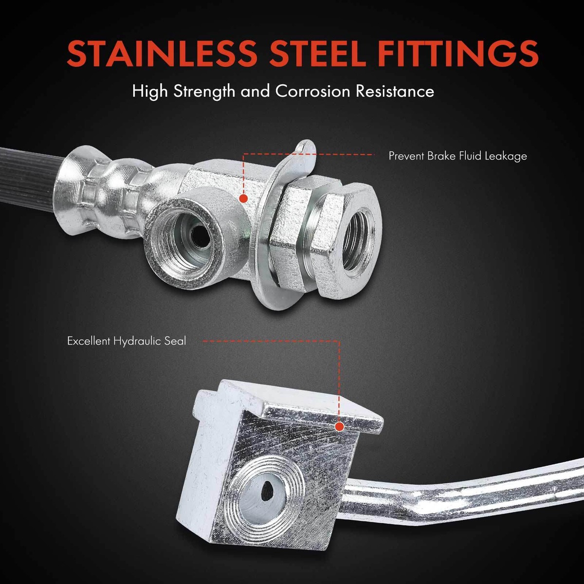 A-Premium Front Brake Hoses For Ford F-150 & Bronco 1990-1996 - Driver & Passenger Set