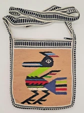 Handwoven Wool Southwestern South American Tribal Crossbody Bag DUAL SIDED BIRDS