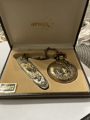 Vintage Arnex Pocket Watch Deer & Buck with Pocket Knife Quartz