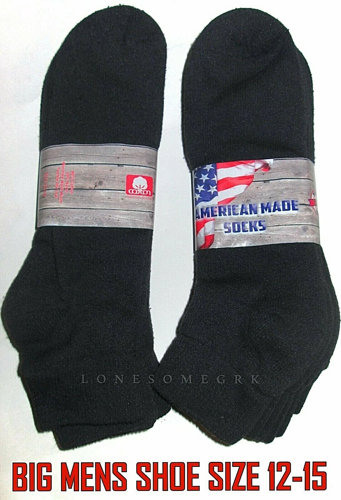 6 Pairs BIG MENS Shoe 12-15 Cotton Lightly Cushioned Black Ankle Socks USA Made
Opens in a new windo