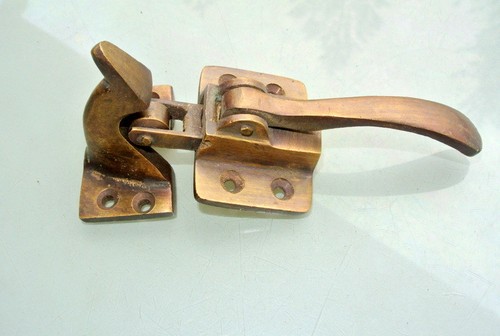 4 rare 3/4" offset ICE BOX CATCH lever aged solid Brass heavy 4 "cast meat safe - Picture 10 of 17