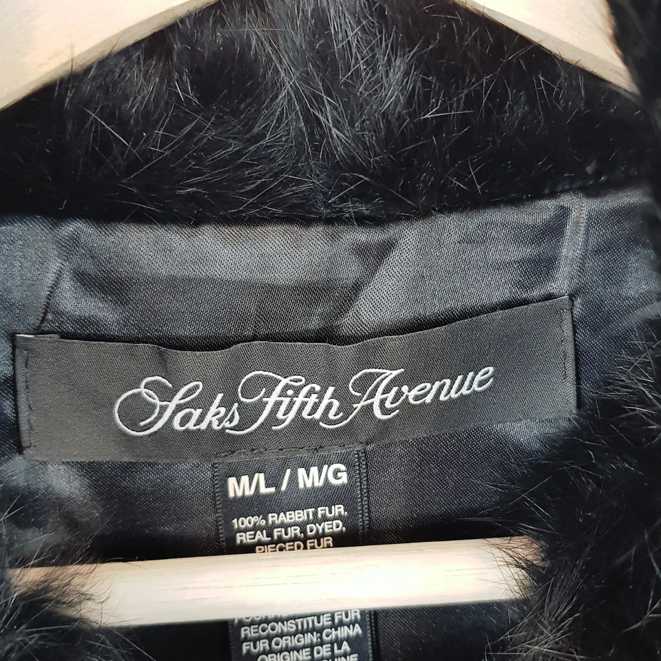 SAKS FIFTH AVENUE Womens Size M / L or 12 - 14 Black Rabbit Fur Vest Jacket - Image 3 of 4