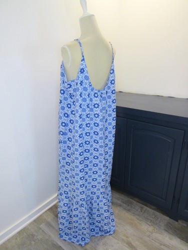 Womens Size XXL Linen Blend Maxi Dress LOFT Blue Print Flounce Vacation Boho 2XL - Picture 6 of 16