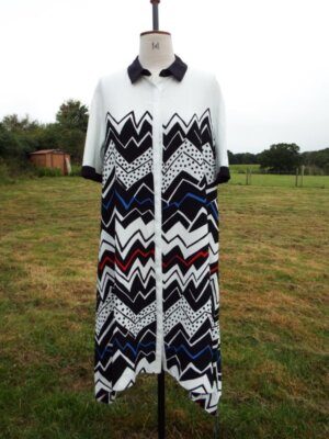 Button Through Midi Zig Zag Relaxed Designer Shirt Dress PREEN