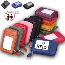 Women RFID Blocking Leather Wallet Credit Card Holder Zipper Purse Small Pocket