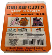 Hallmark Rubber Stamp Set Happy Halloween Ghost Pumpkin Haunted House Spider Web