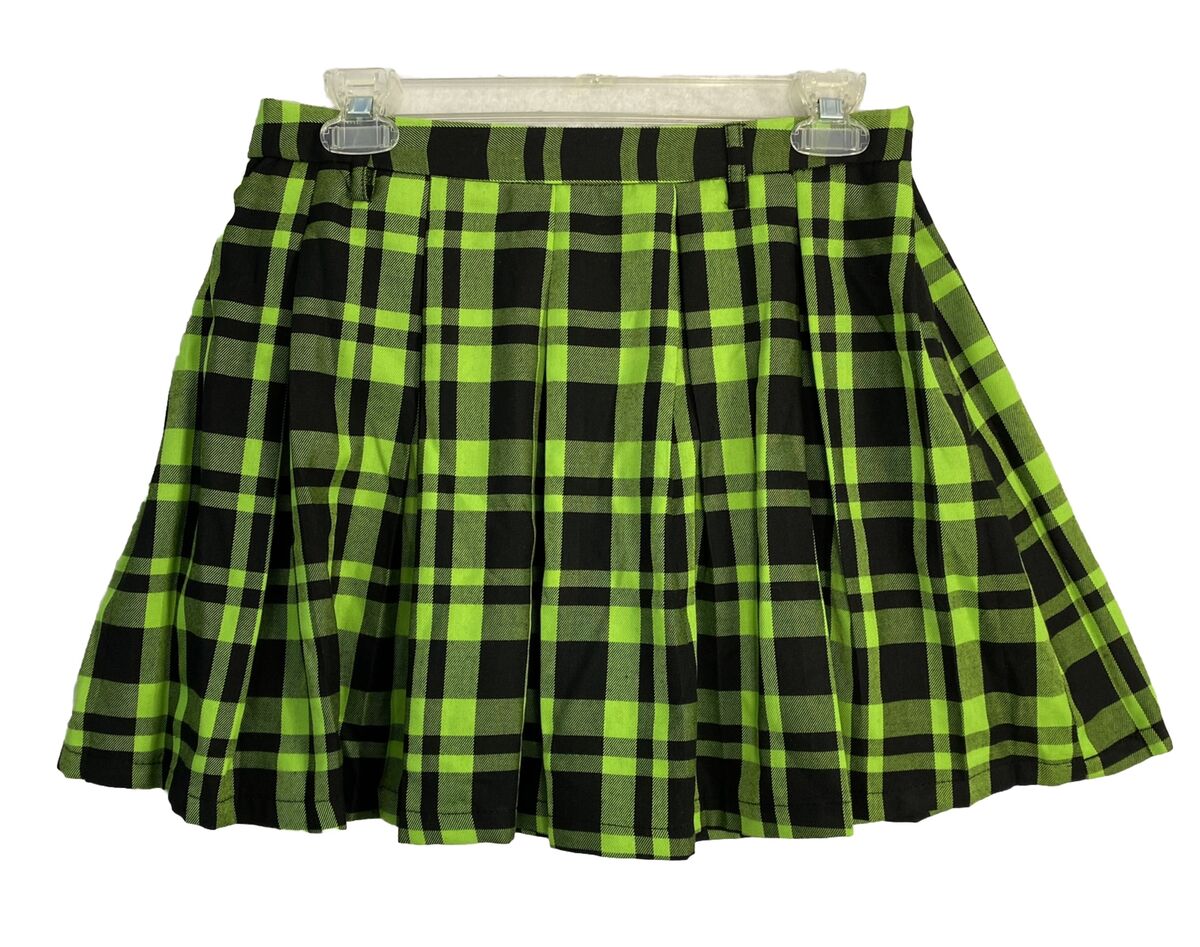 スカート Mardi Mercredi Plaid pleated mini skirt green S50032 Hot Topic Mini Skirt Size SM Plaid Neon Green Pleated Y2K