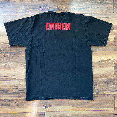 Official Eminem T-Shirt - Mic Pose Marshall Mathers Slim Shady Logo Tee, Black, Size L